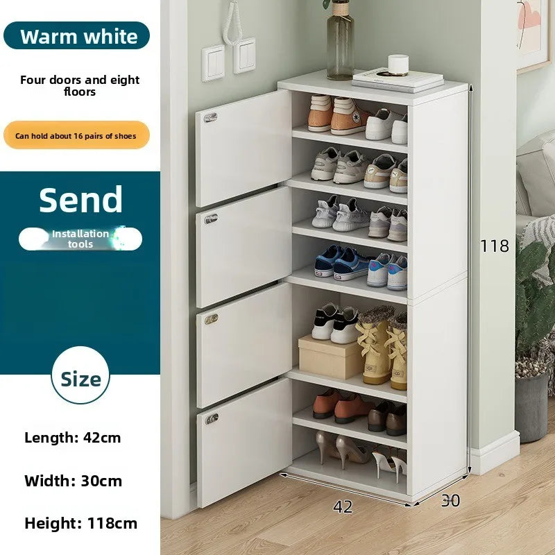 Shoe rack narrow vertical dustproof large capacity storage locker small apartment multi-layer shoe cabinet Oasis Select White-118CM