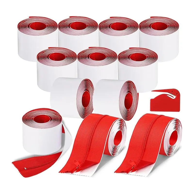 LIKE WISH 12 Rolls Heavy Duty Zipper Door 7 Ft X 3 Inch Self Adhesive Construction Zipper Door For Use On Tarps Oasis Select Red