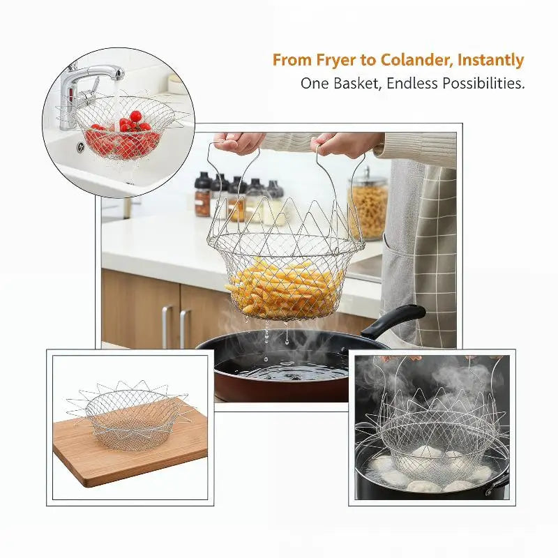 1pcs Stainless Steel Foldable Multifunctional Fryer Basket French Fry Strainer Kitchen Appliance Is Durable Oasis Select