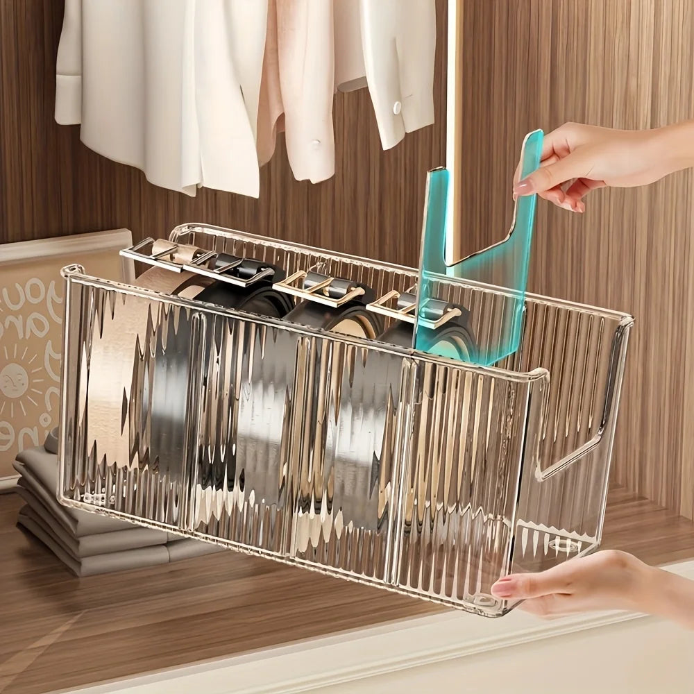 Plastic Belt Organizer Large Capacity Divided Storage Shelf for Wardrobe Makeup Bathroom Transparent Dustproof Multiuse Hanging Oasis Select