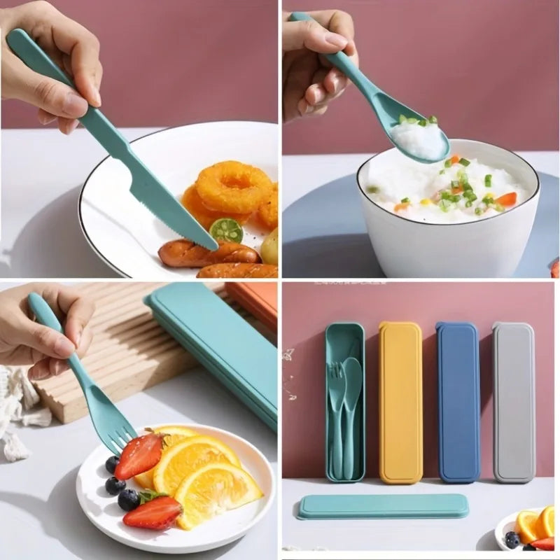 3In1 Portable Cutlery Set Reusable Home Travel Utensil Set Fork Spoon Knife with Box Dinnerware Set Picnic Camping Tableware Oasis Select