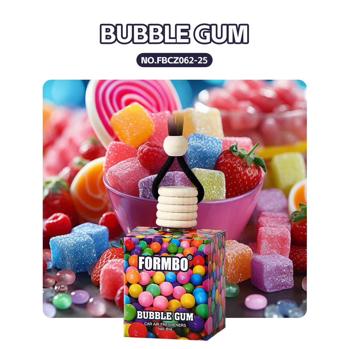 FORMBO Fruit Car Air Freshener Pendant | 4 Scents, 8ml Car Air Freshener Oasis Select 062 BUBBLE GUM