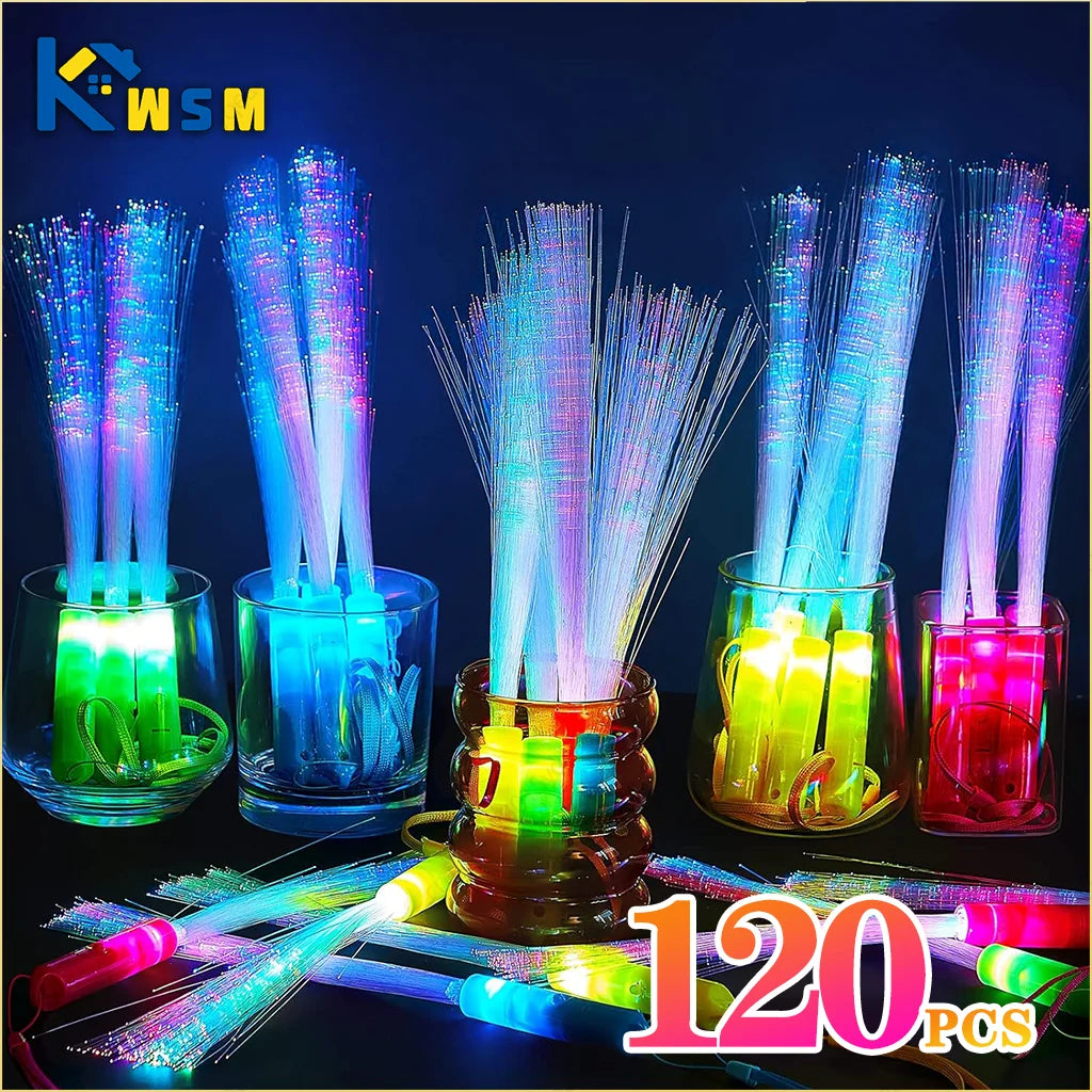 120PCS LED Glow Sticks Night Lighting Fiber Optic Birthdays Weddings Dark Parties Concerts Christmas Halloween Lighting Props Oasis Select