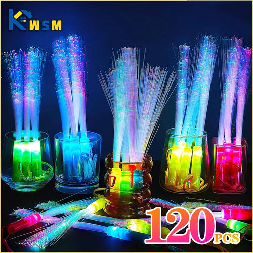 120PCS LED Glow Sticks Night Lighting Fiber Optic Birthdays Weddings Dark Parties Concerts Christmas Halloween Lighting Props Oasis Select