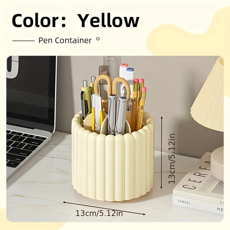 Modern Minimalist 360° Rotating Desk Organizer Pen Holder - Space-Saving, Multi-Functional Office Supplies - for Home & School Oasis Select Light Yellow