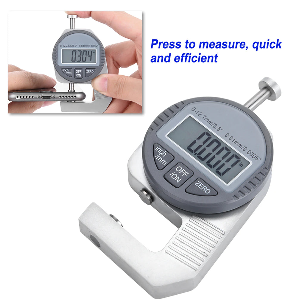 Digital Thickness Gauge Digital LCD Readout Percentile Thickness Gauge 0-12.7mm/0.5" 0.01mm / 0.0005" Flat Measure Head Oasis Select