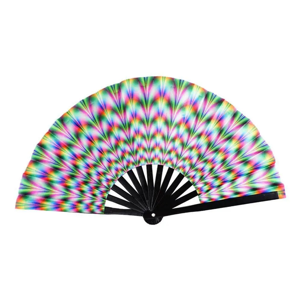New Foldable Bamboo Fan 33cm Lightweight Holding Laser Colors Hand Fan Portable PVC Clack Clapping Fans for Line Dancing Oasis Select Style 1