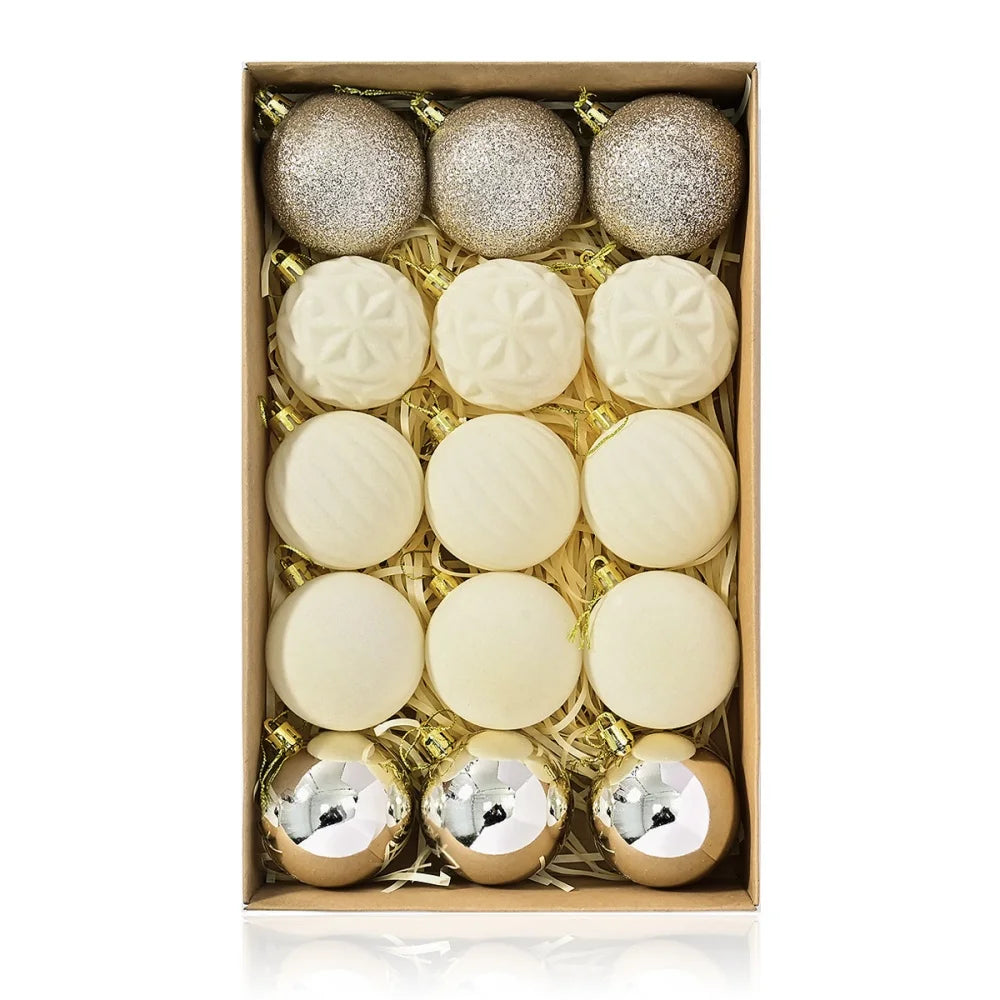 16PCS Flocked Christmas Ball Ornaments Velvet Xmas Tree Hanging Pendent Sparkling Powder Decorative Balls Christmas Decoration Oasis Select White