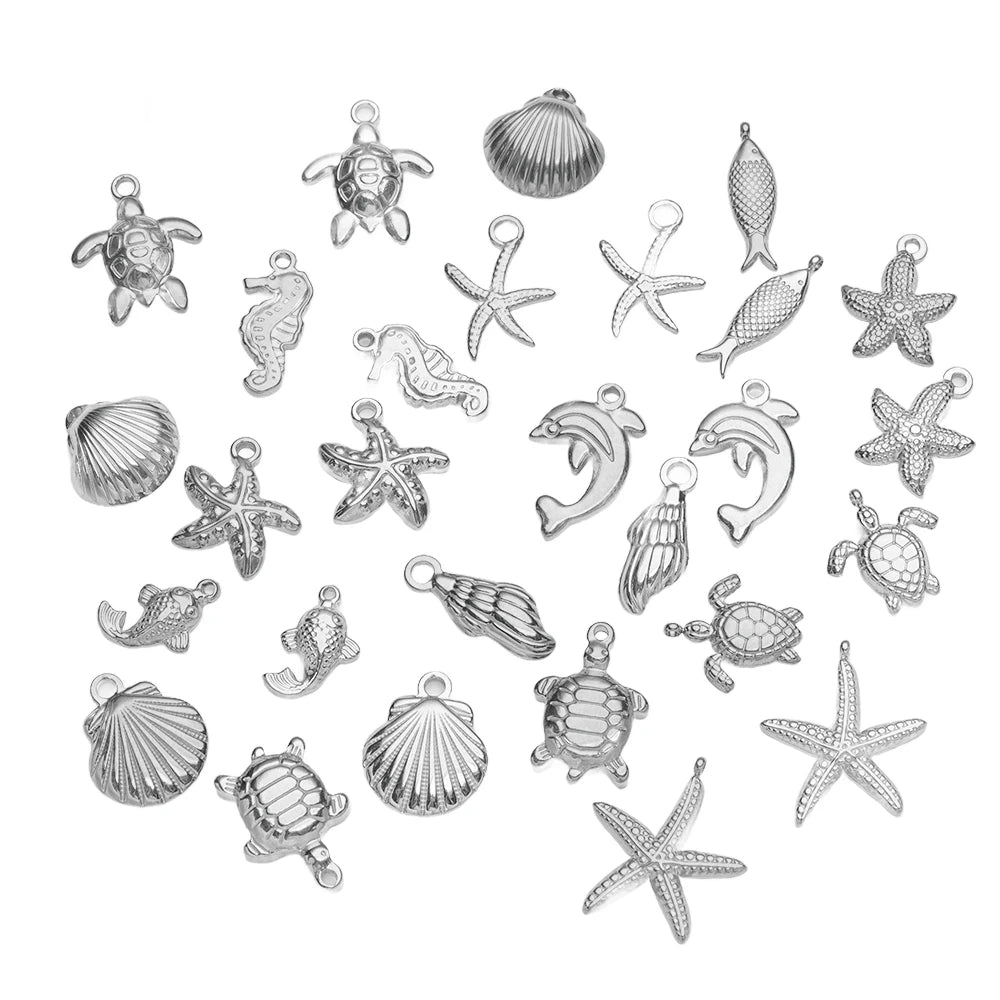10pcs Stainless Steel Summer Beach Charms Starfish Seashell Conch Pendants for DIY Bracelet Necklace Earrings Jewelry Making Oasis Select