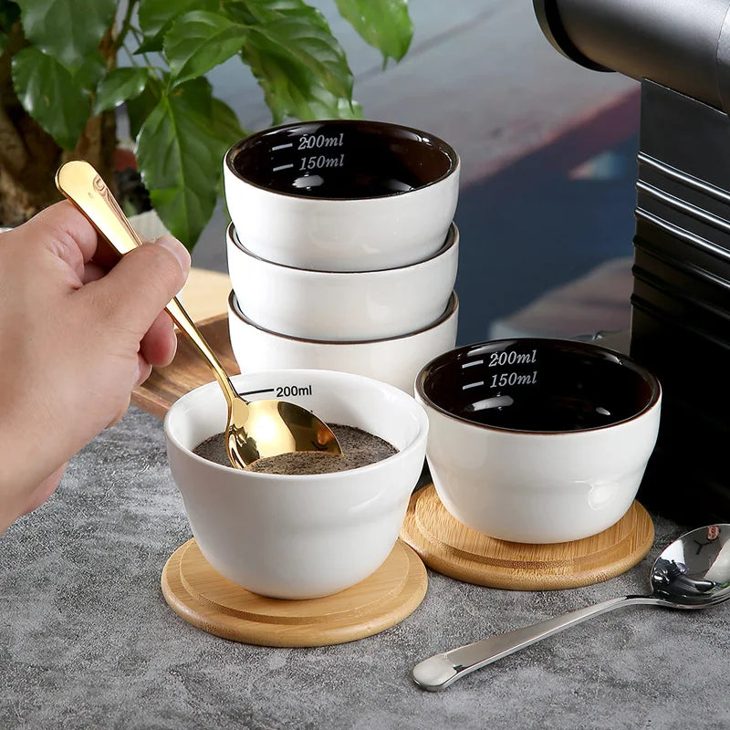 200ml Coffee Cup Thickened Ceramic Measuring Bowl Heat Resistant U Cupping Cup with Spoon Espresso Measuring Cup with Scale Oasis Select