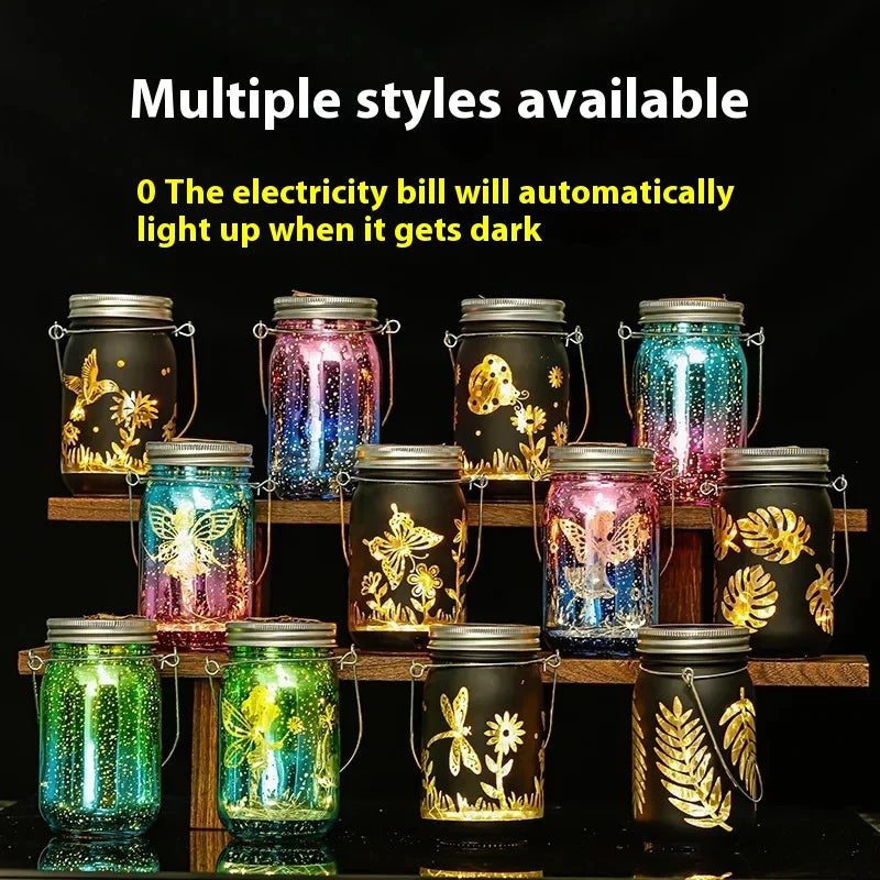 Carved Solar-powered Mason Bottle Garden Decoration Outdoor Courtyard Hanging Light Creative Atmosphere Portable Night Light Oasis Select