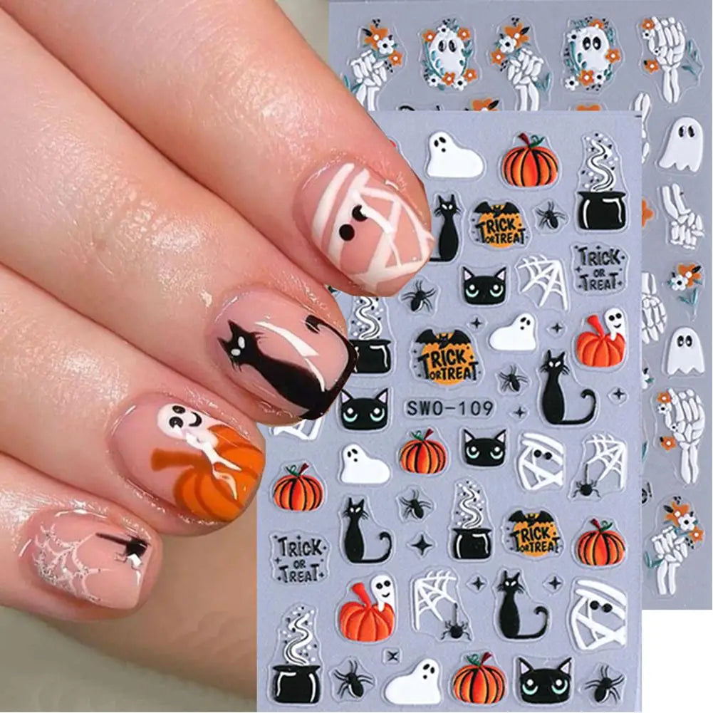Halloween Nail Stickers – Pumpkin Ghost Skull DIY Decals