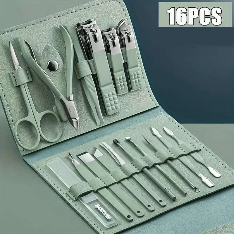 16pcs Professional Nail Clippers and Cuticle Nippers Set with Travel Case Manicure Set Pedicure Sets Nail Clippers Oasis Select