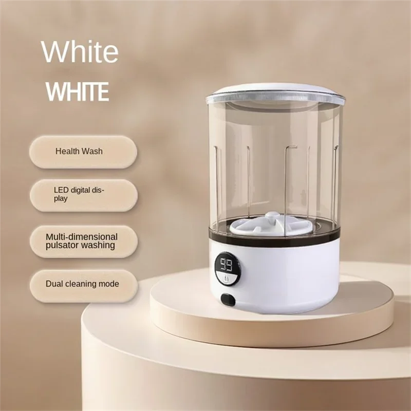 A White 2L Mini Fully Automatic Portable Turbine Led Washing Cup and Compact for Children's Clothing, Underwear, and Socks Oasis Select