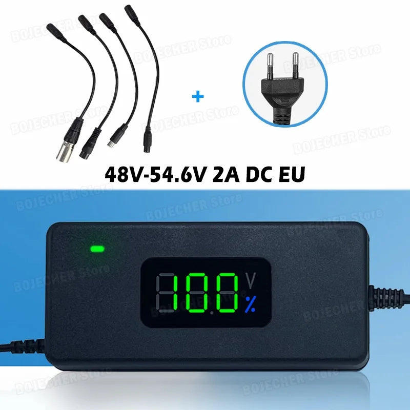 New Lithium Battery Charger 36V 42V / 48V 54.6V 2A Power Supply Adapters With Cooling Fan DC To XLR/GX12/GX16/Xiaomi Adapters Oasis Select 54.6V 2A DC EU 4in1