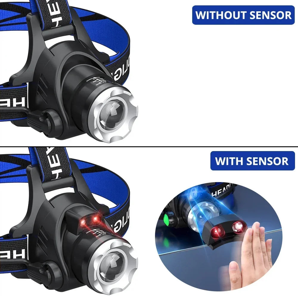 High Power LED Headlamp Fishing Headlight 3 Modes Zoomable Waterproof Super Bright Camping Light Powered by 2x18650 Batteries Oasis Select