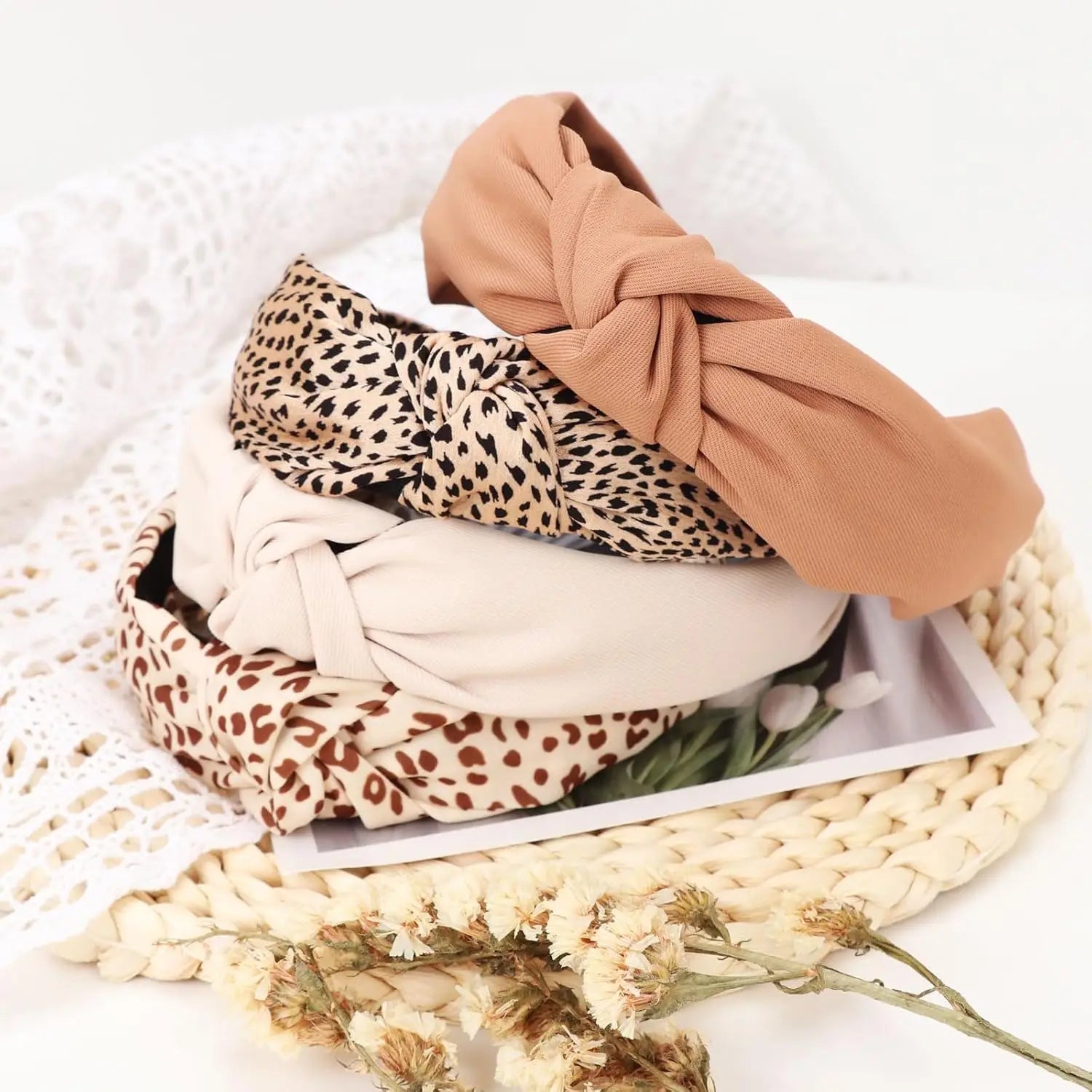 2/4PCS Boho Knotted Headbands Wide Soft Stretch Non Slip Women Daily Yoga Travel Printed Solid Mix Hair Accessories Oasis Select