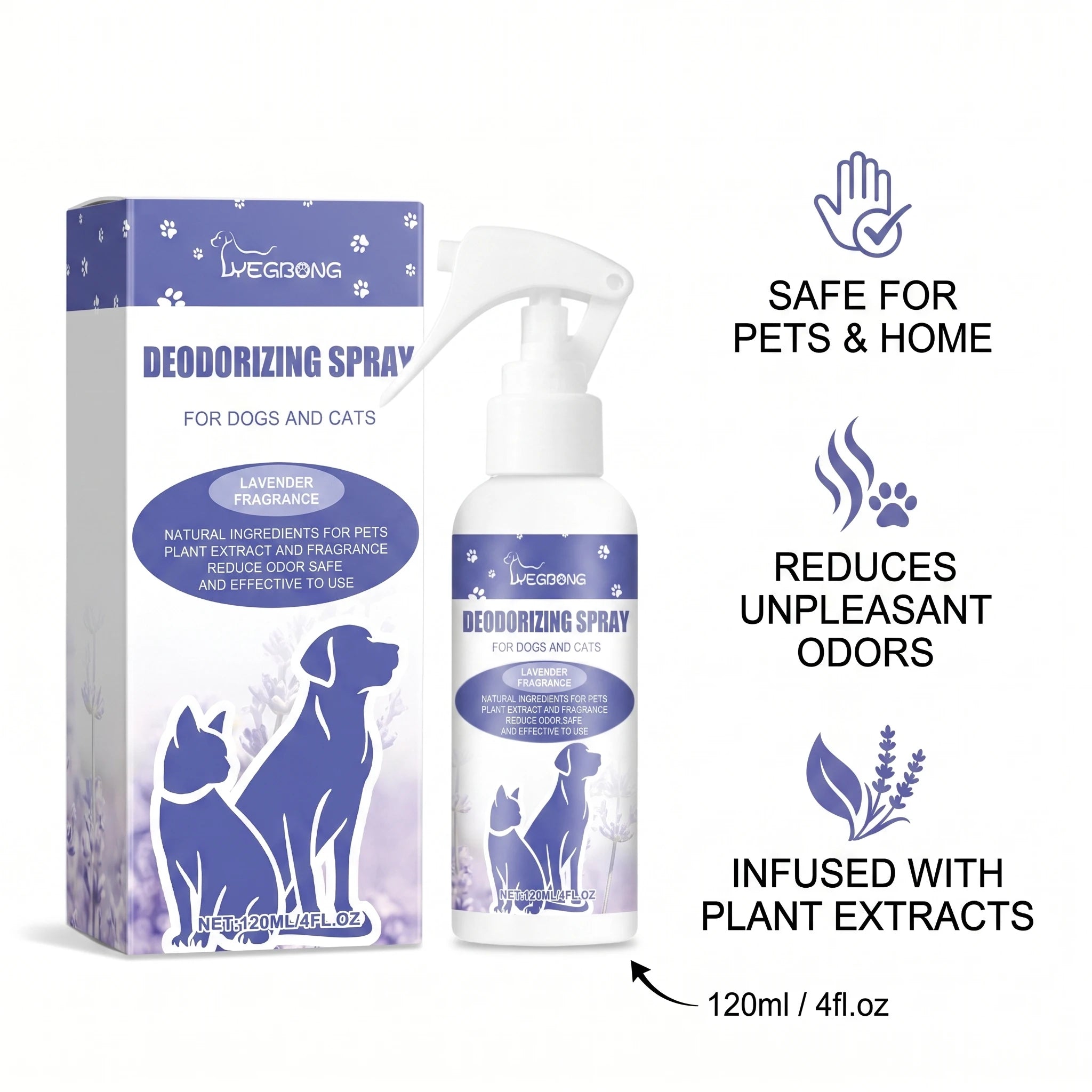 Pet Deodorizing Spray Lavender Scent Odor Eliminator for Dogs & Cats Lasting Freshing Reduce Pet Odor on Fur for Sofa Bedding Oasis Select