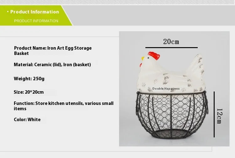 Ceramic Egg Baskets Fruit Baskets Sundries Blue Ceramic Kitchen Shelves Creative Storage Iron Woven Baskets Ironwork Storage Oasis Select
