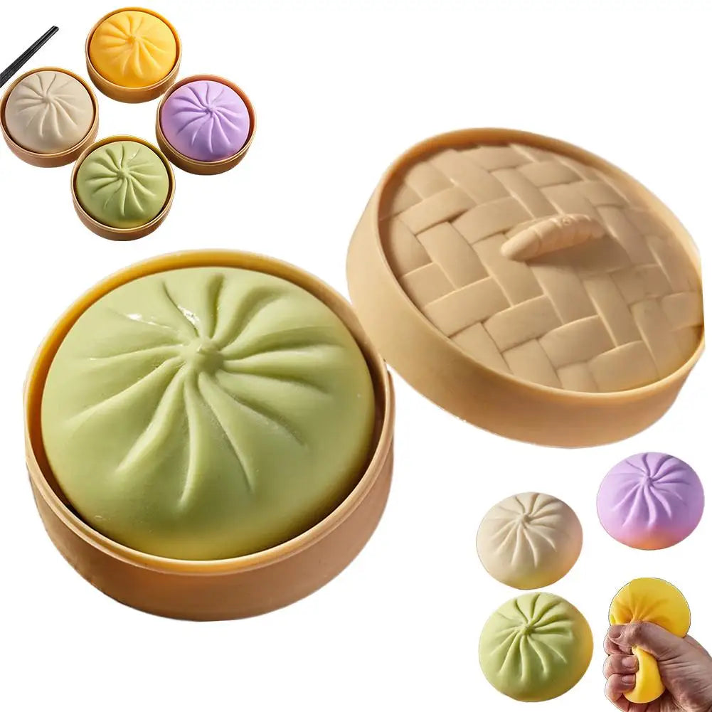 Dumpling Squishy Stress Ball – Baozi Fidget Toy with Steamer Squishy Fidget Toy Oasis Select E