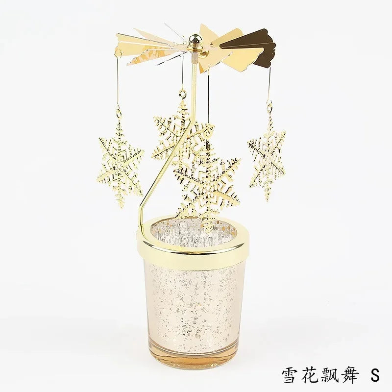 Gold Romantic Rotating Candlesticks Home Christmas Party Decoration Snowman Rotation Spinning Carrousel Tea Light Candle Holder Oasis Select S