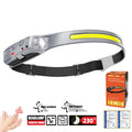 COB+LED Sensor Head Flashlight Super Bright Induction Headlamp 18650 Battery USB Rechargeable Torch Camping Fishing Work Lights Oasis Select Gray