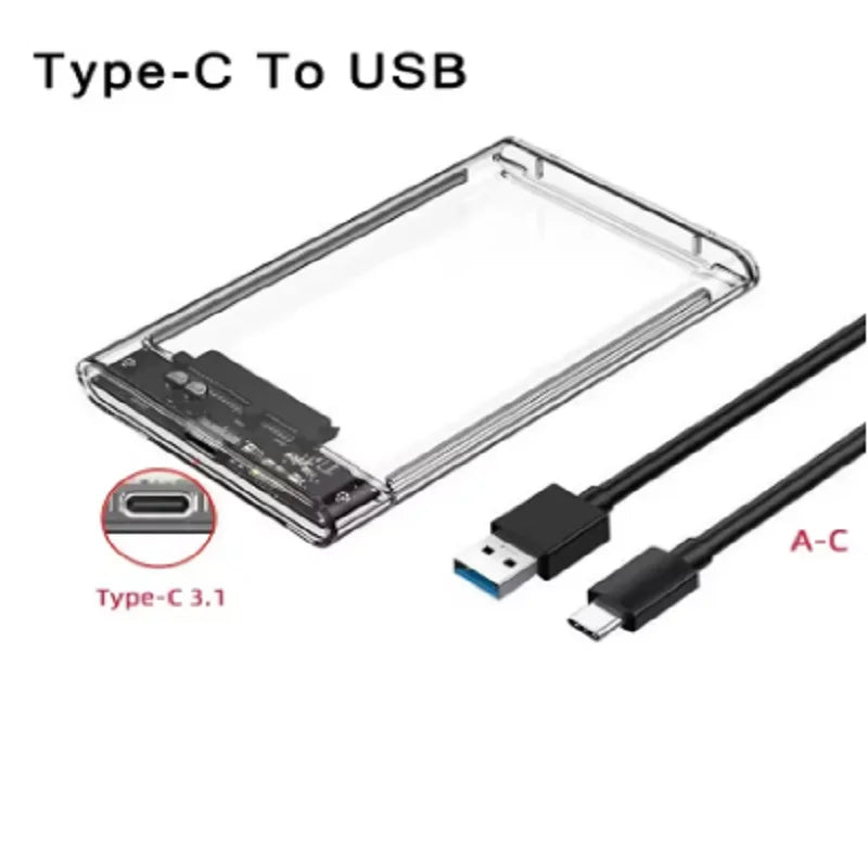 2.5 Inch Transparent HDD Case HDD Enclosure SSD SATA To USB 3.0 Type-C 3.1 Adapter Portable External Hard Drive Box Tool-Free Oasis Select USB C-USB A