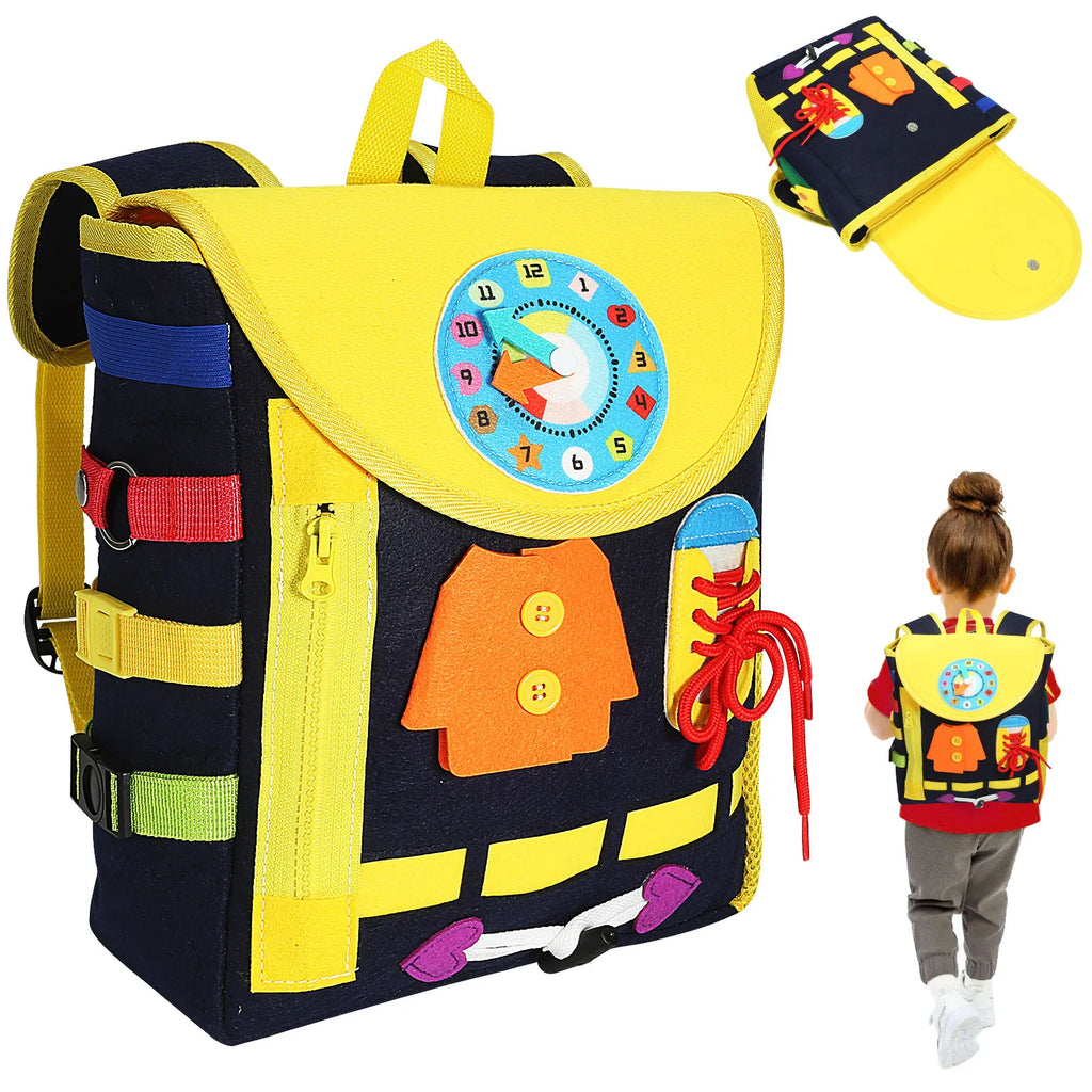 Develop Fine Motor Skills & Basic Life Skills with Busy Board Toddler Backpack - Learn To Tie Shoes Kids Toy for Girls Boys Oasis Select