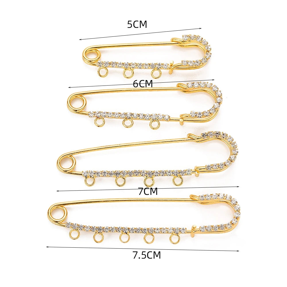 5pcs 50/60/70/75mm Rhinestone Brooch Safety Pins with 3/4/5 Loops for DIY Garment Blankets Skirts Knitted Fabric Crafts Oasis Select