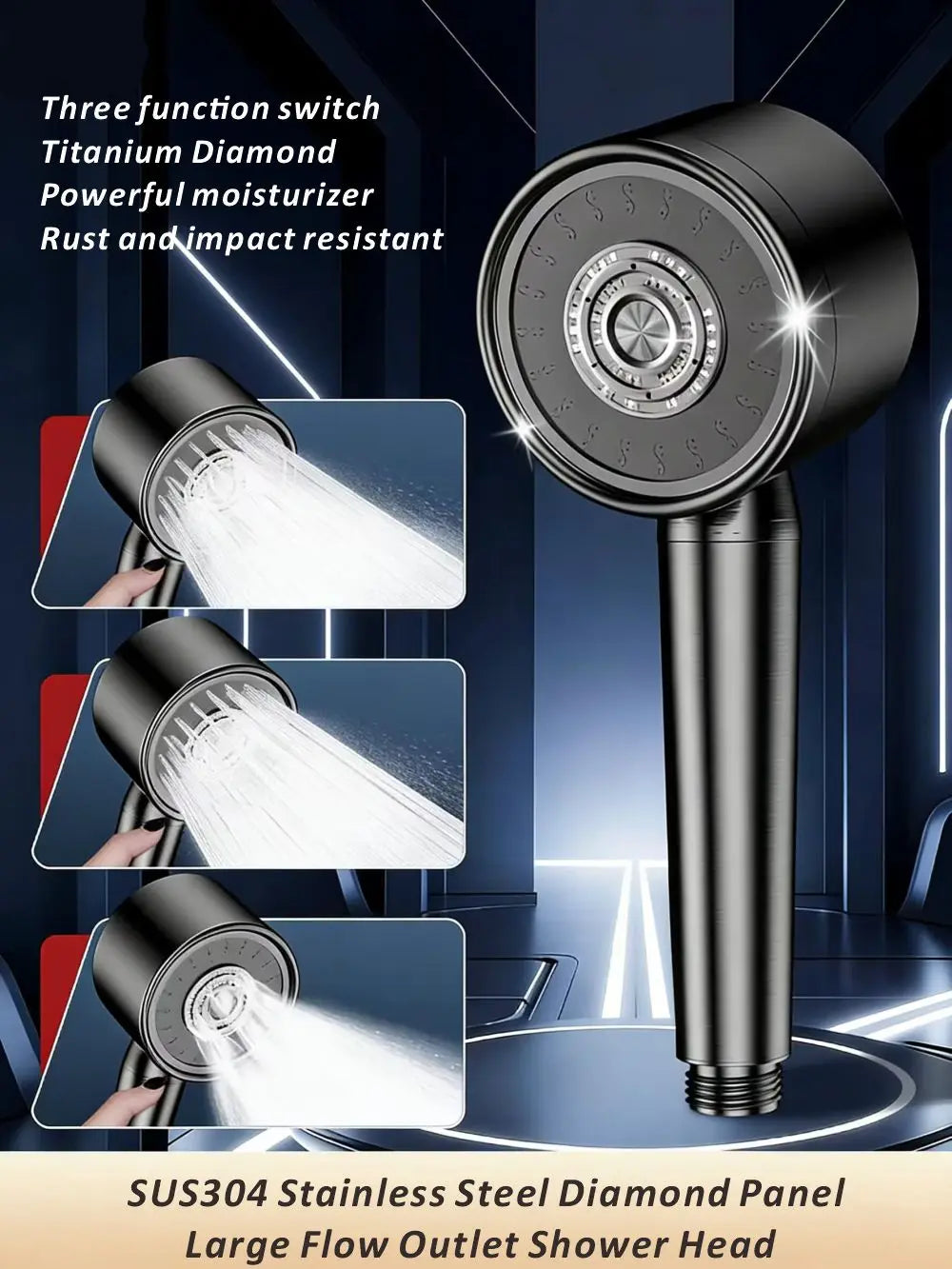 New Diamond Panel Stainless Steel Bathroom Shower Head High Pressure Water Saving Sprayer Nozzle Supercharged Rainfall Shower Oasis Select