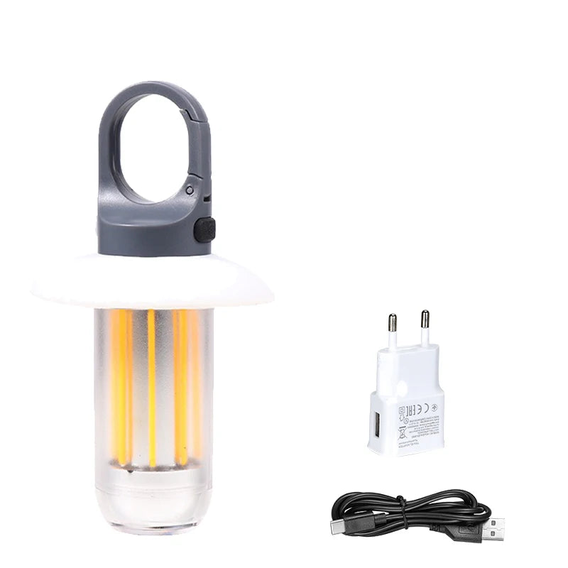 Powerful LED Flashlight USB Rechargeable 8 Tungsten Filament Camping Lantern Outdoor Portable Hook Tent Lamp Handheld Flashlight Oasis Select 1PC with EU Plug