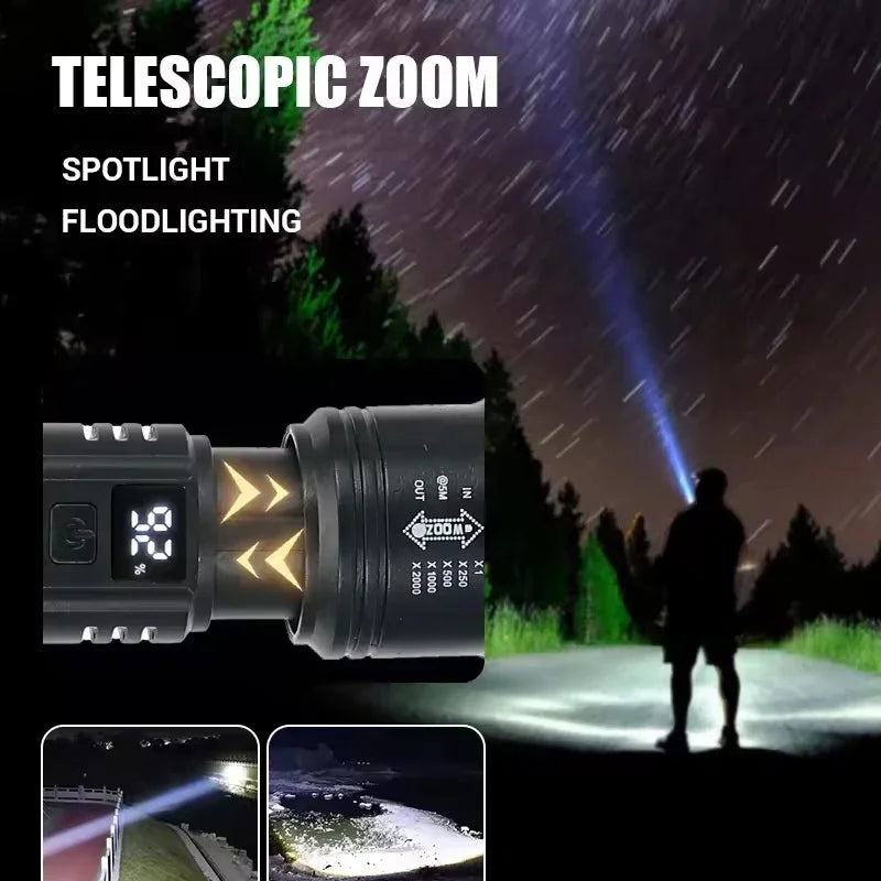 High Power 2000LM LED Flashlight Built-in Battery USB Rechargeable Strong Light Tactical Torch Outdoor Camping Hiking Lantern Oasis Select