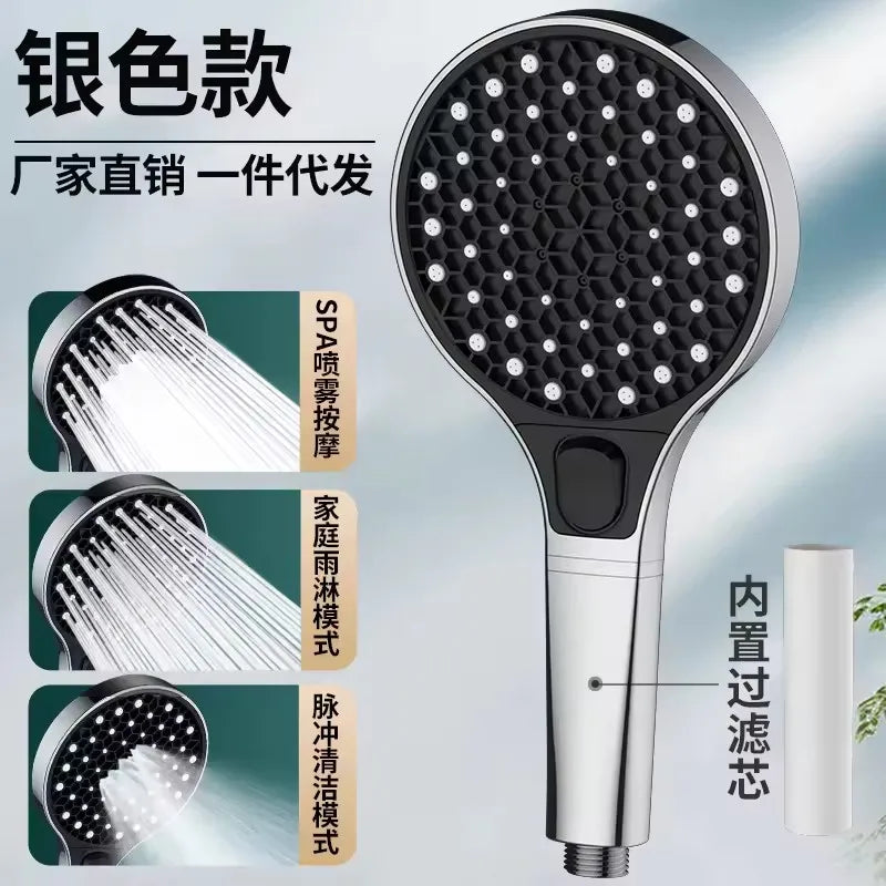 New High Pressure Big 130mm Shower Head Black 3 Modes Water Saving Spray Nozzle Massage Rainfall Shower Bathroom Accessories Oasis Select Sliver Shower
