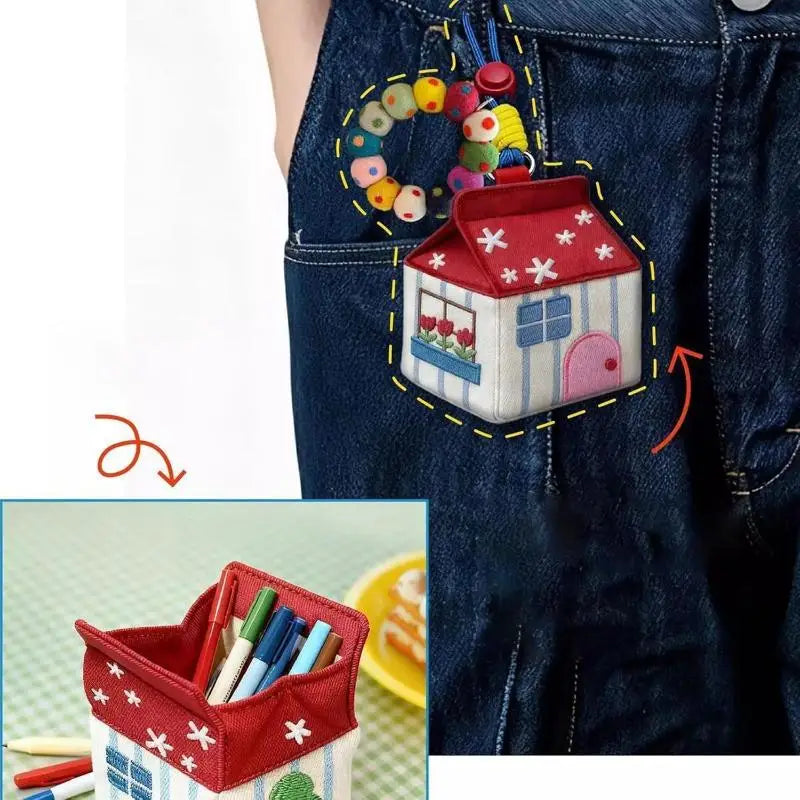 Red House Earphone Coin Storage Bag Keychain Pendant High Aesthetic Value Car Decoration Gifts Youth Campus Style Oasis Select