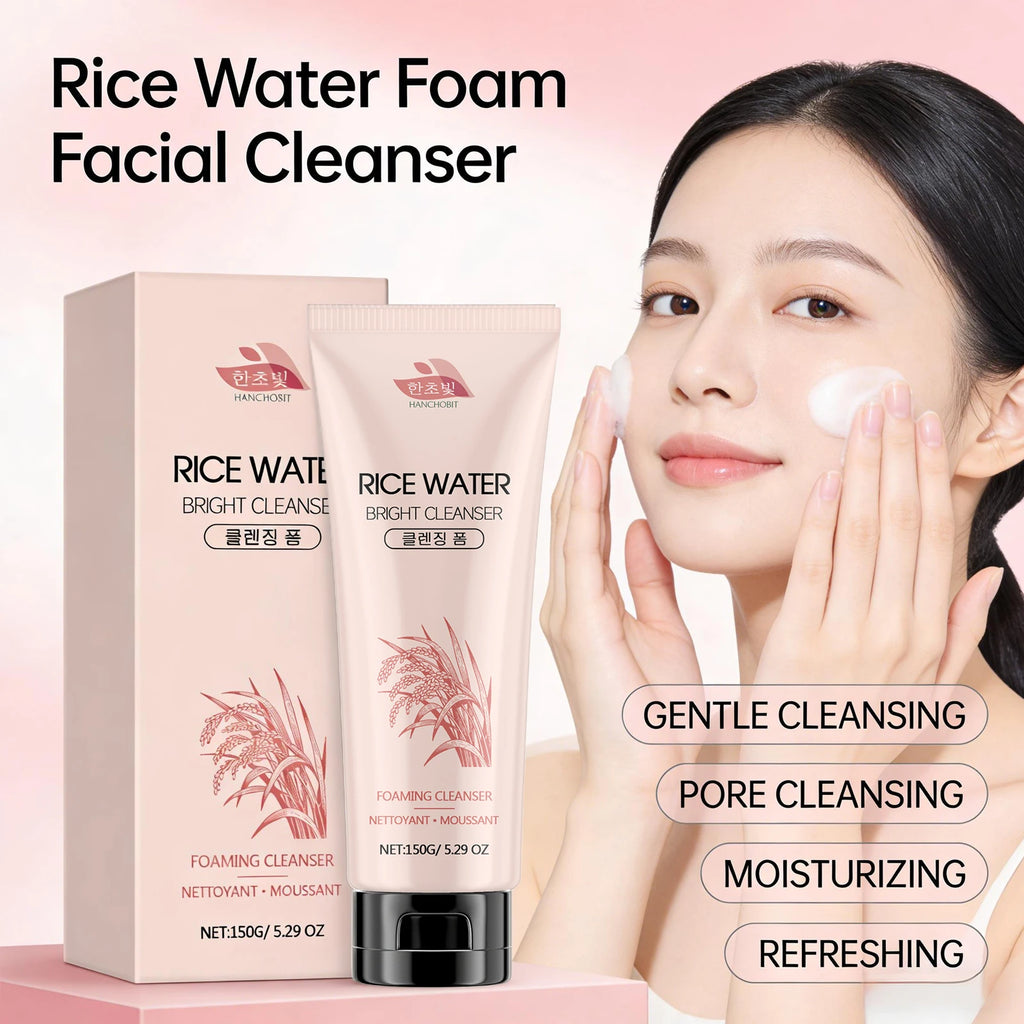 Rice Water Foam Facial Cleanser Deep Cleaning Skin Oil Control Moisturizing Brightening Shrink Pores Facial Cleanser Foam 150ml Oasis Select