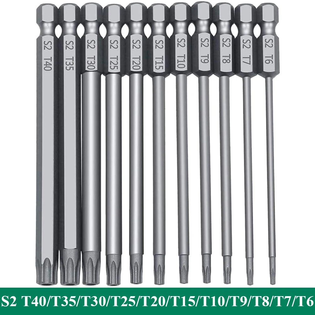 SLADE 11-Pc S2 Torx Bit Set T6–T40 Magnetic 75–100mm Torx Screwdriver Bit Set Oasis Select Length 100mm 11pcs