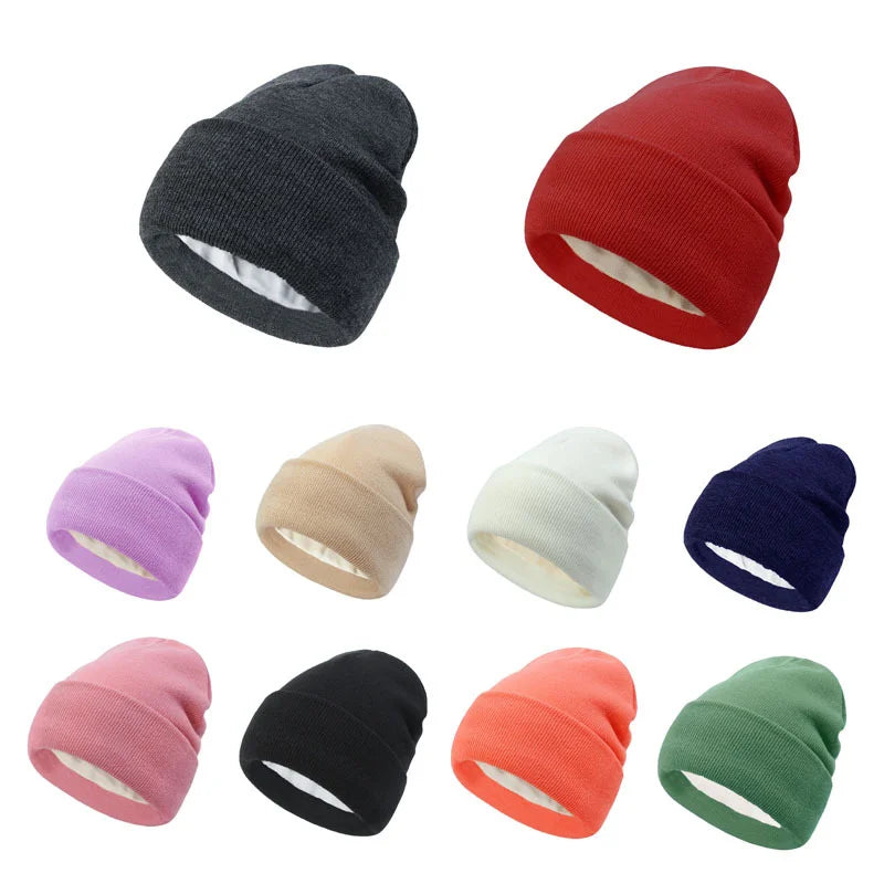 Double-layer knitted hat with fleece lining, solid color acrylic thickened cold hat, women's beanie hat for warmth Oasis Select