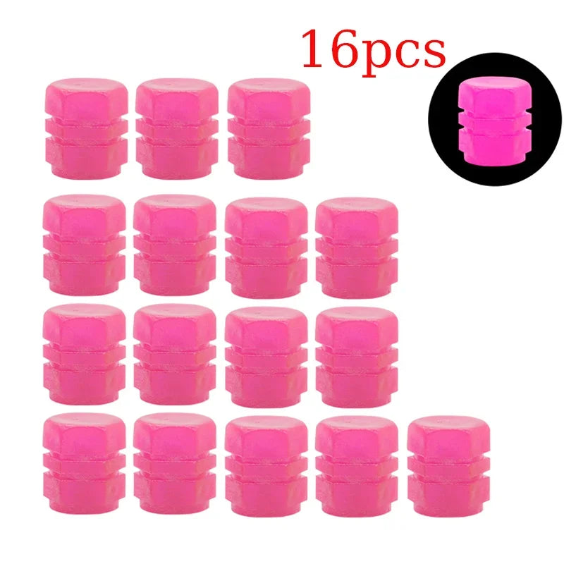 4/8/16/20pcs Universal Luminous Bicycle Tire Valve Caps Night Glowing Decor Motorcycle Bike Valve Stem Cap Wheel Nozzle Oasis Select 16PCS Rose