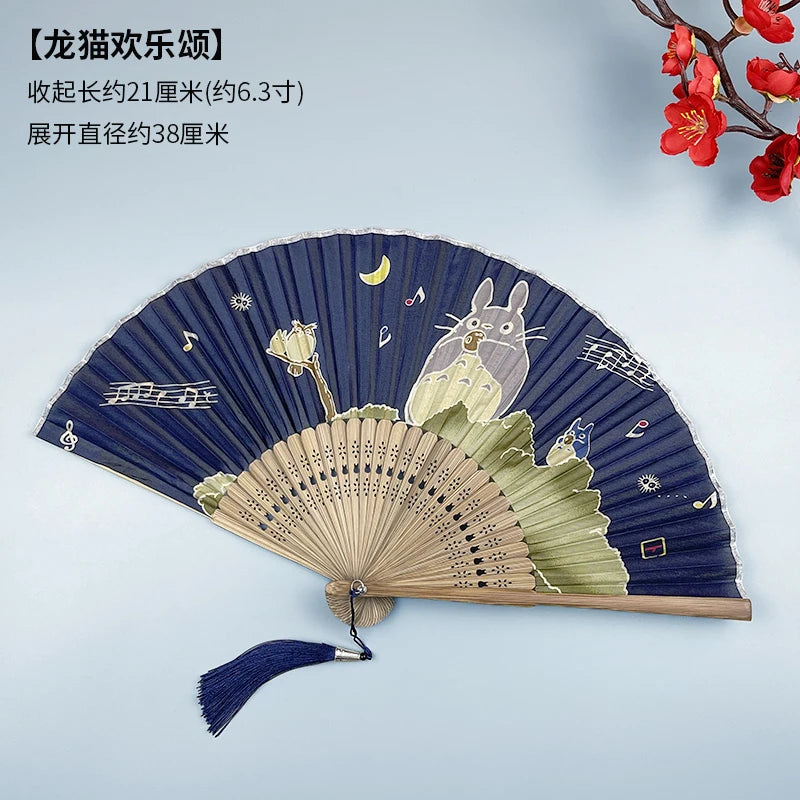 Japanese-style Small Folding Fan, Women's Summer Retro Portable Folding Cheongsam Dance Show Fan Oasis Select D