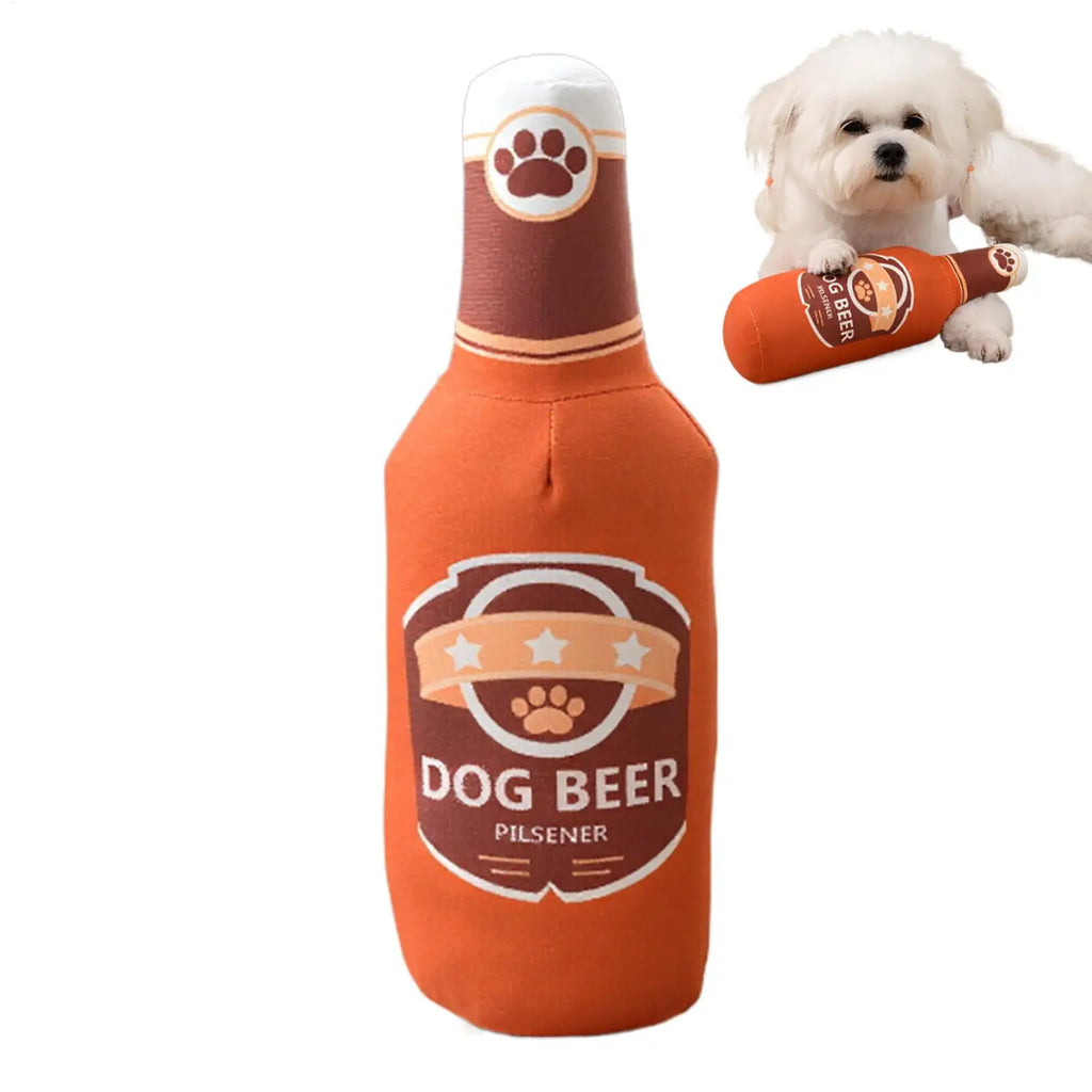 Beer Bottle Squeaky Plush Dog Toy – Small & Large Dogs