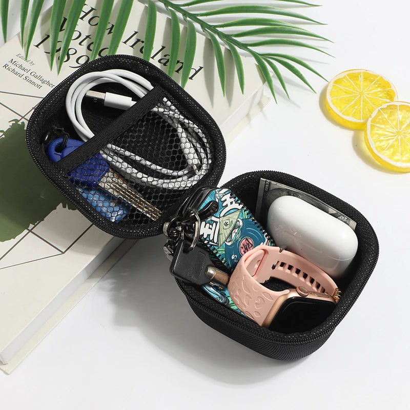 Artificial Leather Earphone Charger Case Data Cable U Disk Organizer Portable Mini 3C Hard Shell Digital Gadgets Storage Bag Oasis Select