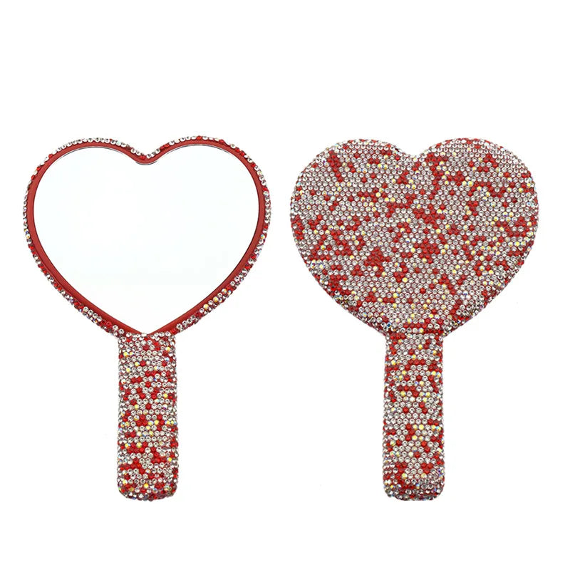 Diamond Rhinestone Handheld Makeup Mirror – Heart Round Square