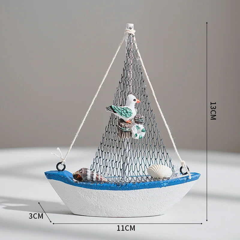 1pcs Mediterranean Style Sailboat Model Handmade Creative Home Decor Ornament for Living Room & Desktop Decoration Oasis Select C seabirds