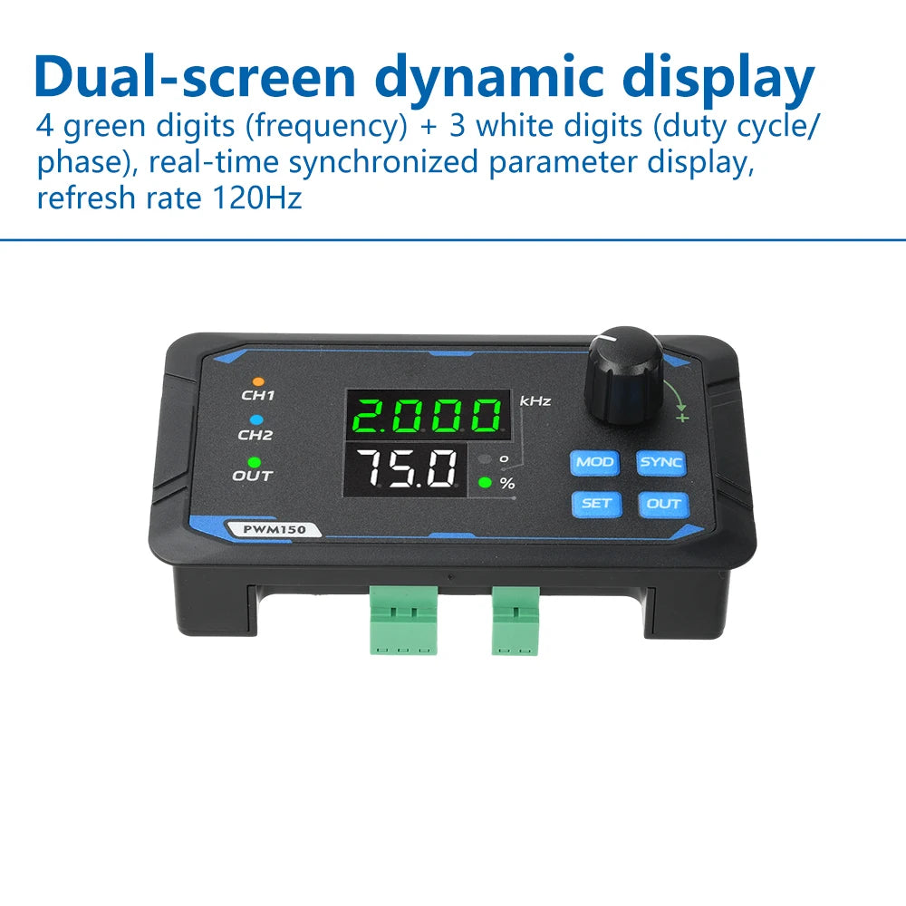 DC 5-24V Dual Signal Generator Square Pulse Wave Frequency Meter 1Hz-150kHz Output PWM150 for Electrician Tool Oasis Select