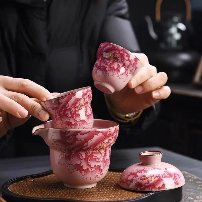 Ru Kiln Tea Set National Color Heavenly Fragrance Portable Tea Pot Easy To Store for Business Trips One Pot Two Cups Oasis Select