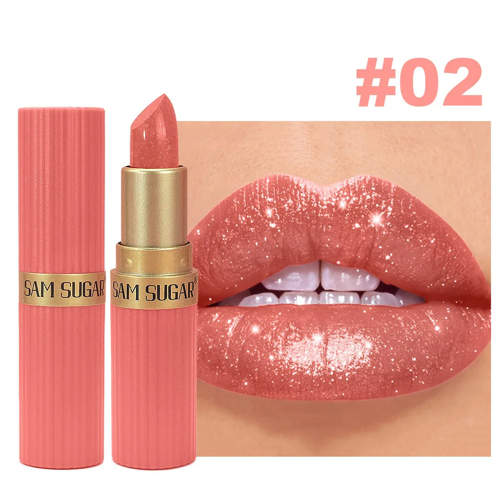 SAM SUGAR Metallic Glitter Lipstick – Shimmer Pearl Lip Gloss