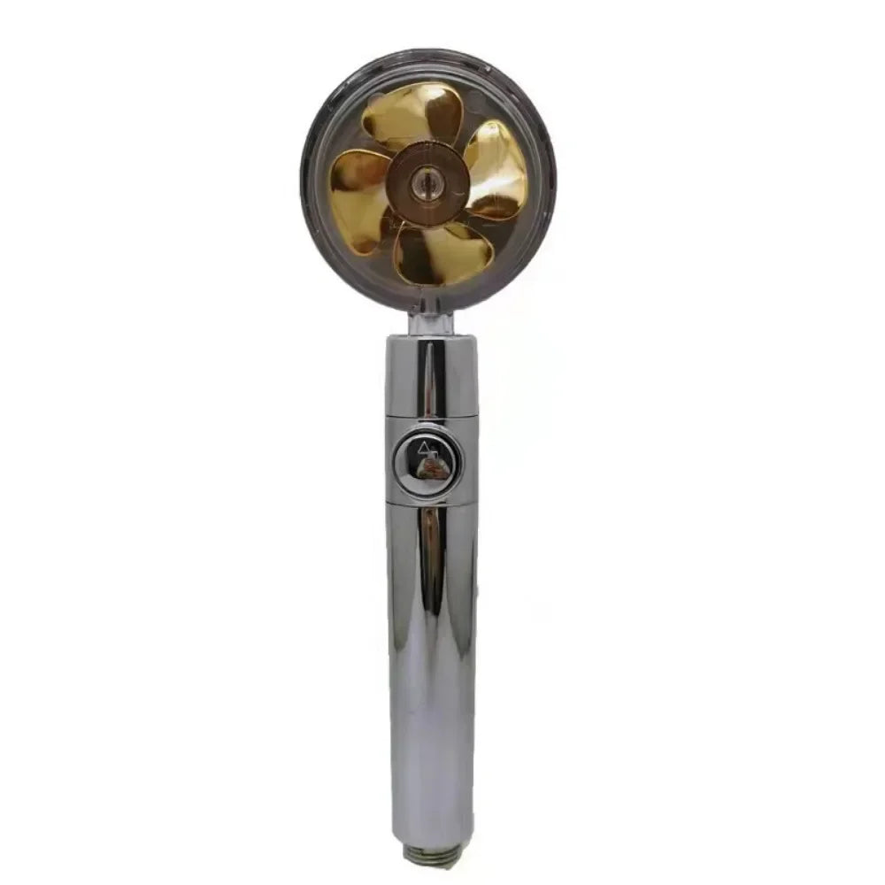 Shower Head Water Saving Flow 360 Degrees Rotating With Small Fan ABS Rain High Pressure spray Nozzle Bathroom Accessories Oasis Select Golden