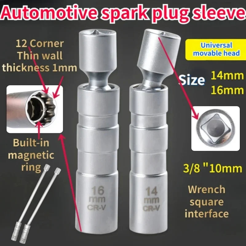 14mm 16mm Spark Plug Removal Tool Wrench Magnetic Sleeve 3/8-Inch 12-Point Swivel Candle Key 16mm Magnet Pull Out Spark Plugs Oasis Select