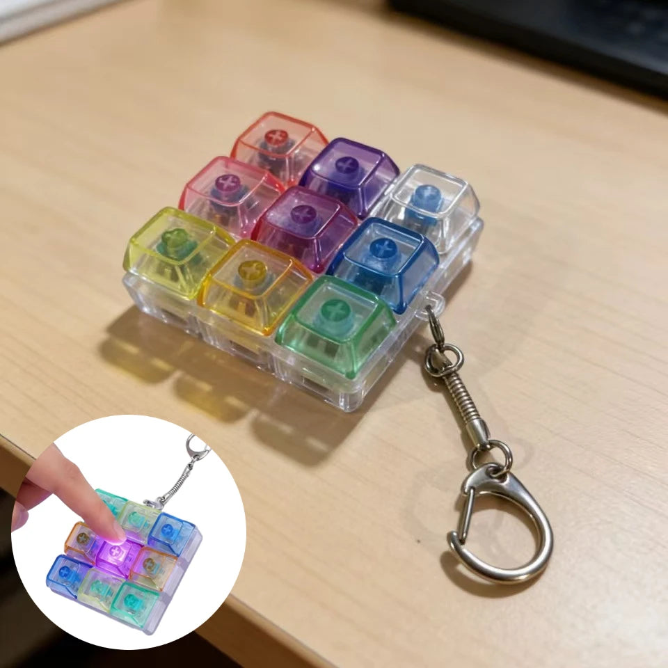 Transparent 9 Keys Mechanical Keyboard Keychain, LED Light Fidget Toy, Stress Relief Clicker Portable Keyring for Adults & Teens Oasis Select