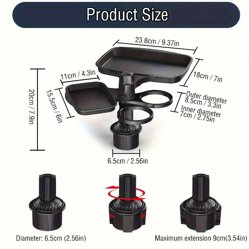 3-in-1 Detachable Car Cup Holder Tray-Expandable Food Table with 360° Rotating Design,Sturdy Base for Long Road Trips Table Tray Oasis Select